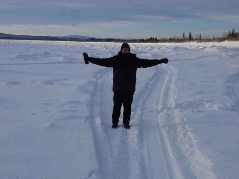 Cherrie on the frozen Yukon River